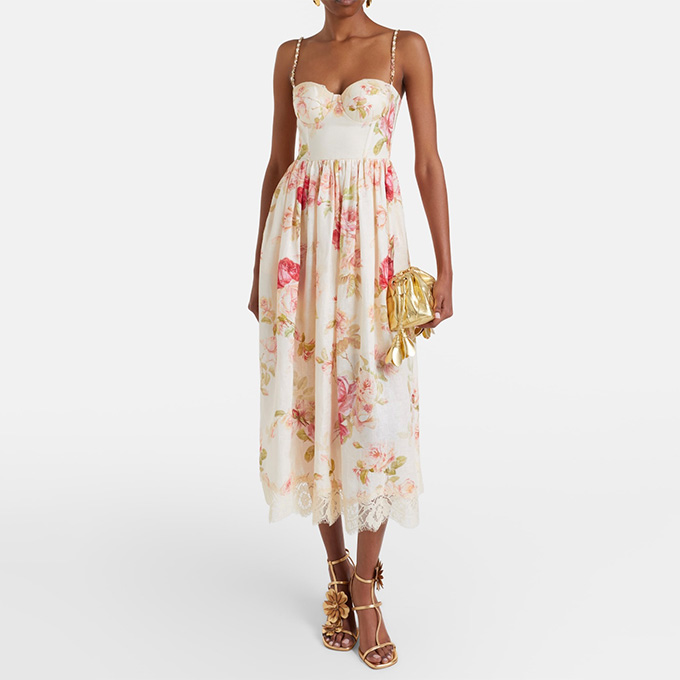 zimmermann roselight picnic midi dress cream rose floral print